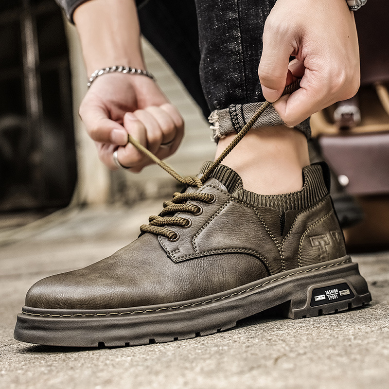 低帮马丁靴男款冬季英伦风复古商务休闲皮鞋男士真皮棕色软底男鞋