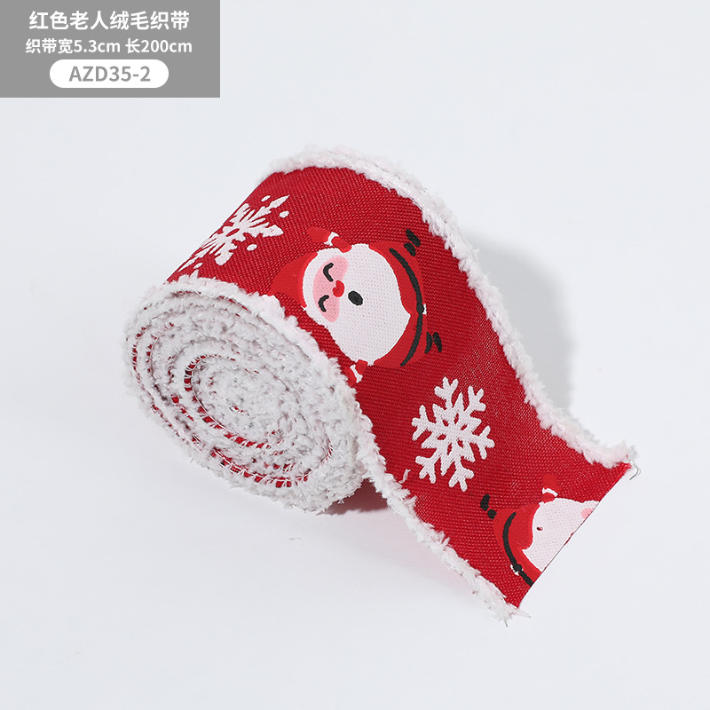 Hong Kong Heng New Christmas Meshbelt Red Santa Claus White Snowflake Imitation Linen Plush Edge Ribbon Gift Box Decorations