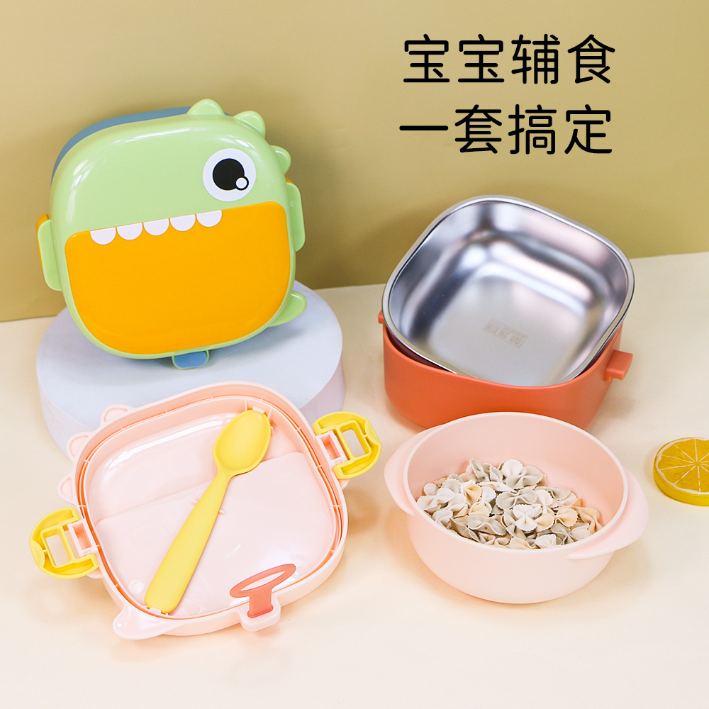 children‘s bowl baby dinosaur water injection bowl baby food grade food supplement bowl portable 316 stainless steel insulation bowl