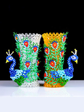 手工串珠diy制作材料包孔雀花瓶摆件家居装饰品客厅插花散珠编织