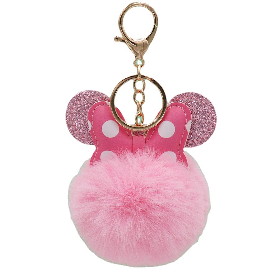 Polka Dot Mickey Bow Plush Key Chain Creative Cartoon Fur Ball Bag Key Pendants Car Key Ring