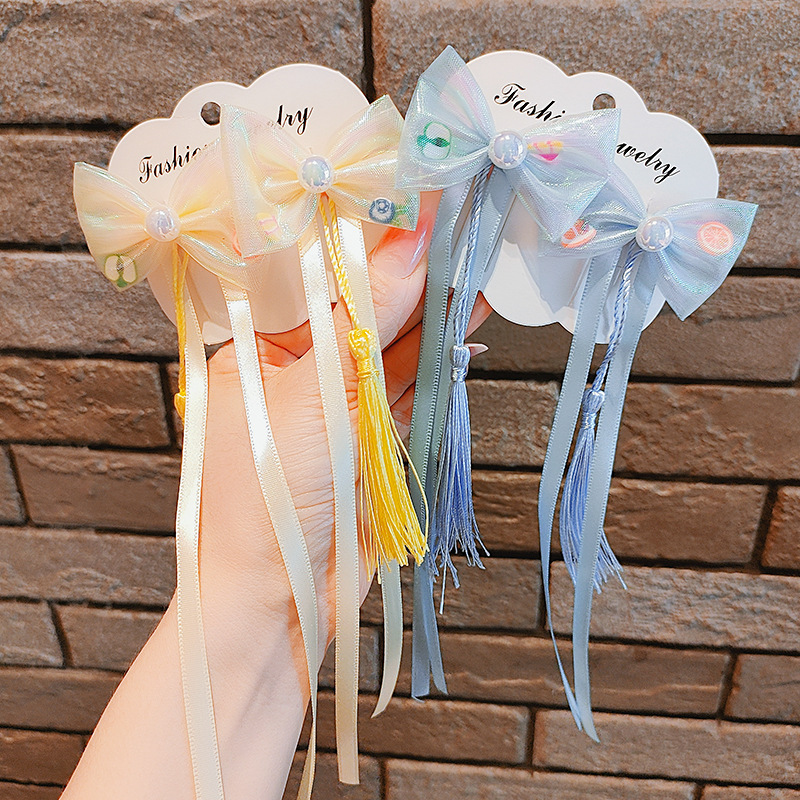 Internet Celebrity Little Princess Antique Bow Ribbon Hairpin Children Little Girl Hanfu Purple Hairpin Girls Hair Accessories