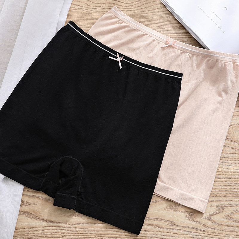 无缝中腰加蚕丝底裆蝴蝶结打底裤少女平角裤夏季防走光安全裤女士