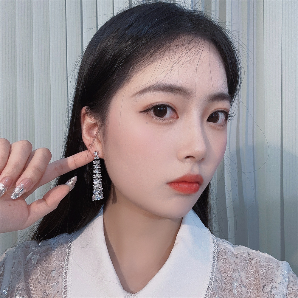 奢华流苏锆石耳环s925纯银针耳饰长款气质耳钉小众设计高级感耳坠