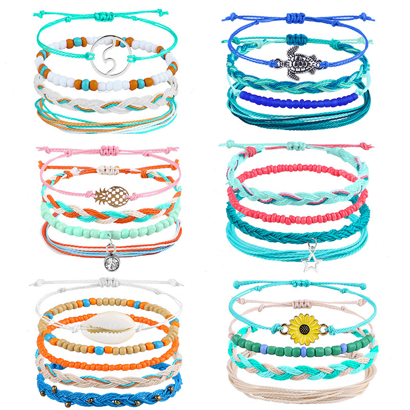 Cross-Border New Arrival Bracelet Wax Line Woven Beads Bracelet Bohemian Daisy SUNFLOWER Turtle Shell Bracelet for Women