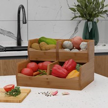 木制分格桌面置物架蔬菜置物架实木水果零食收纳筐厨调味瓶整理架