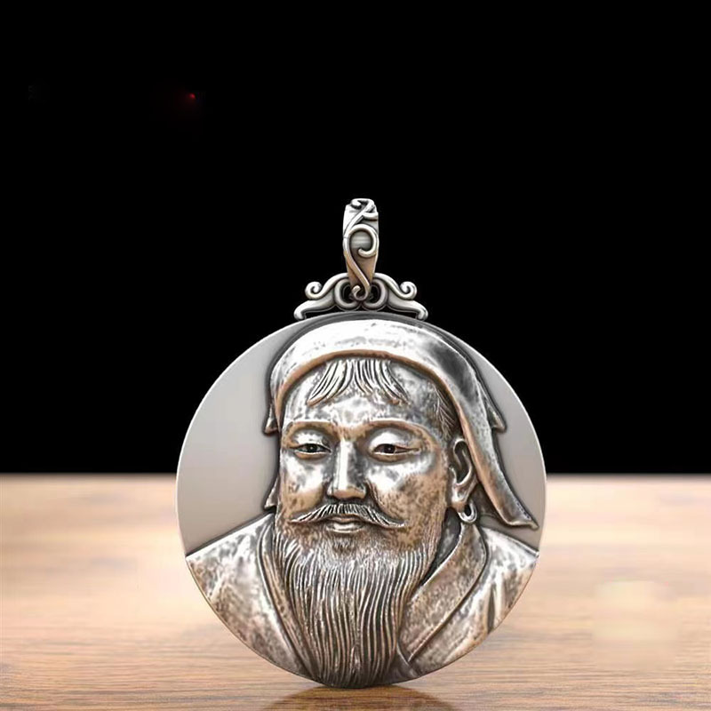 惜汝新款圆款实心成吉思汗吊坠蒙古一代天骄战神个性百搭项链男