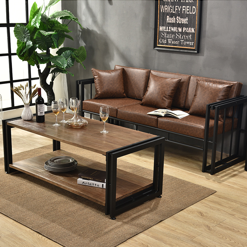 欧式小户型样板房铁艺沙发酒吧卡座酒店客厅工业风仿古沙发椅组合