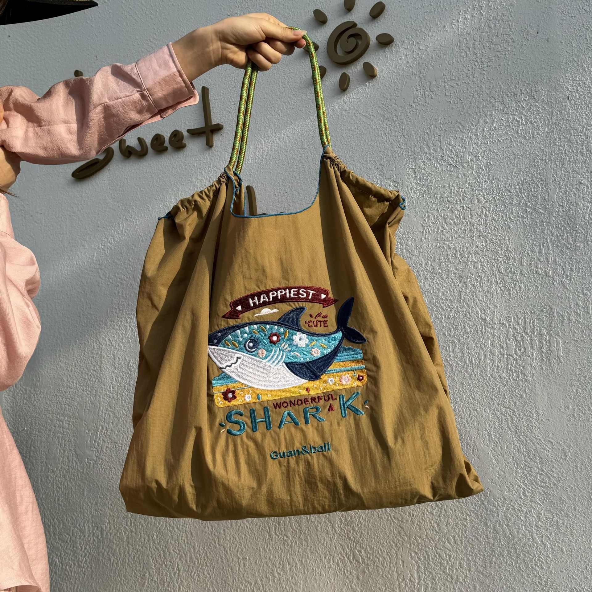 自制ball guan环保购物袋尼龙布刺绣花手提帆布包尼龙购物袋-阿里巴巴