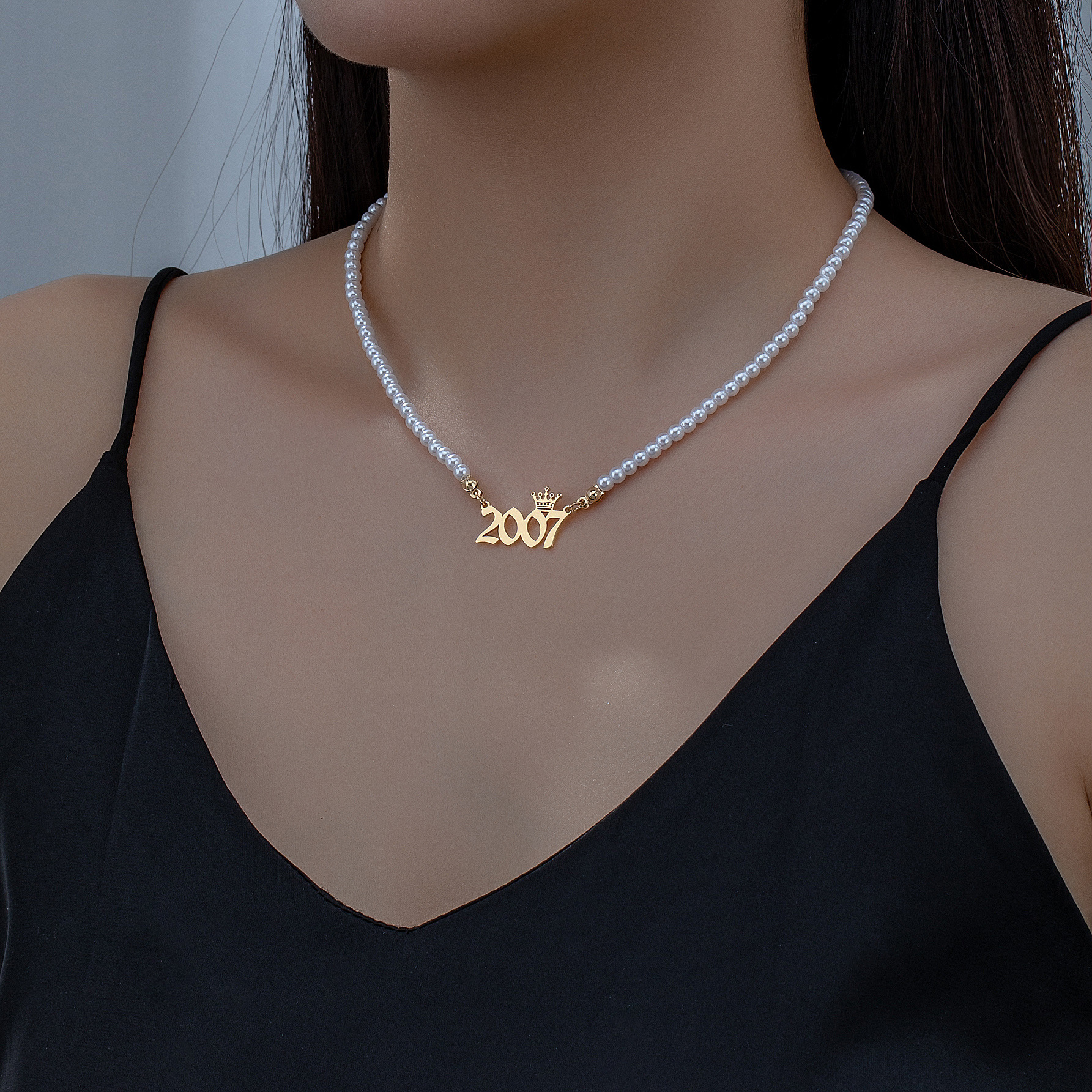 跨境欧美数字2007珍珠项链气质流行时尚优雅高级聚会日常搭配饰品