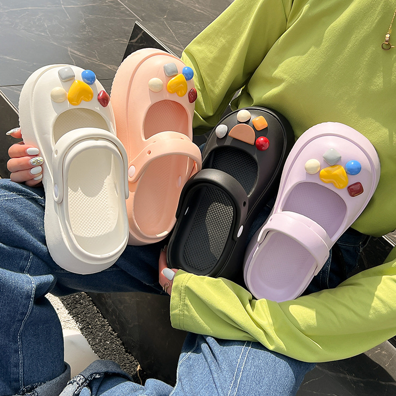 2023 New Internet Celebrity Poop Feeling Closed-Toe Slippers Women's Summer Platform Coros Shoes Non-Slip French Black Breathable Shoes