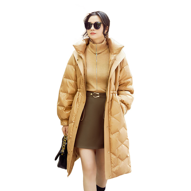 Same Style with Mall Mid-Length Hooded Coat Winter New 90 Goose down down Jacket Mink Strip Pocket Edge Decoration
