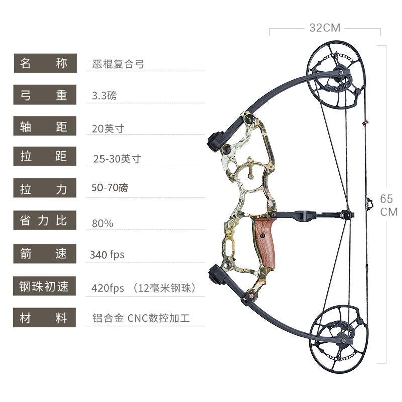 huwairen 恶棍两用钢珠三角复合弓箭套装 50-70磅射击竞技运动弓