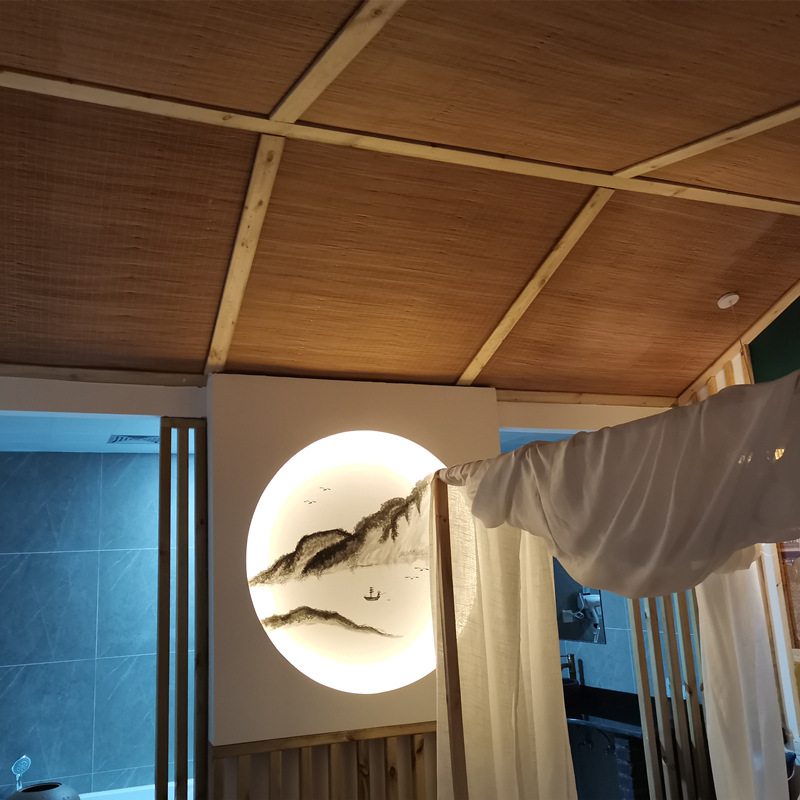 竹编席子吊顶墙面装修芦苇藤草编织装饰材料茶室餐馆民宿复古特色