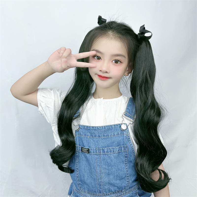 双马尾假发女夏季儿童绑带式长卷发网红同款仿真高马尾假辫子批发