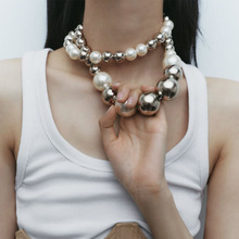欧美时尚气质新款不规则圆形珍珠项链冷淡风夸张小众设计锁骨链女
