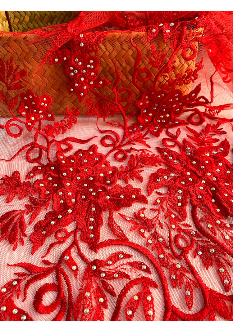 花朵绣花网眼布中东纱丽服装披肩面料高端晚礼服舞台服刺绣平绣布