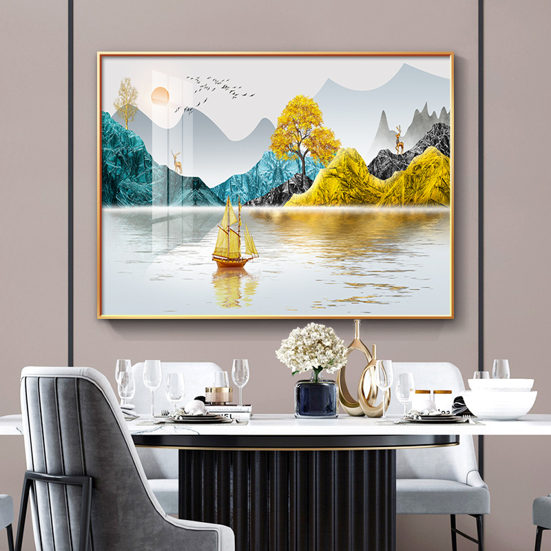 饭厅餐厅装饰画温馨山水画背景墙面现代轻奢风格餐桌挂画歺厅壁画