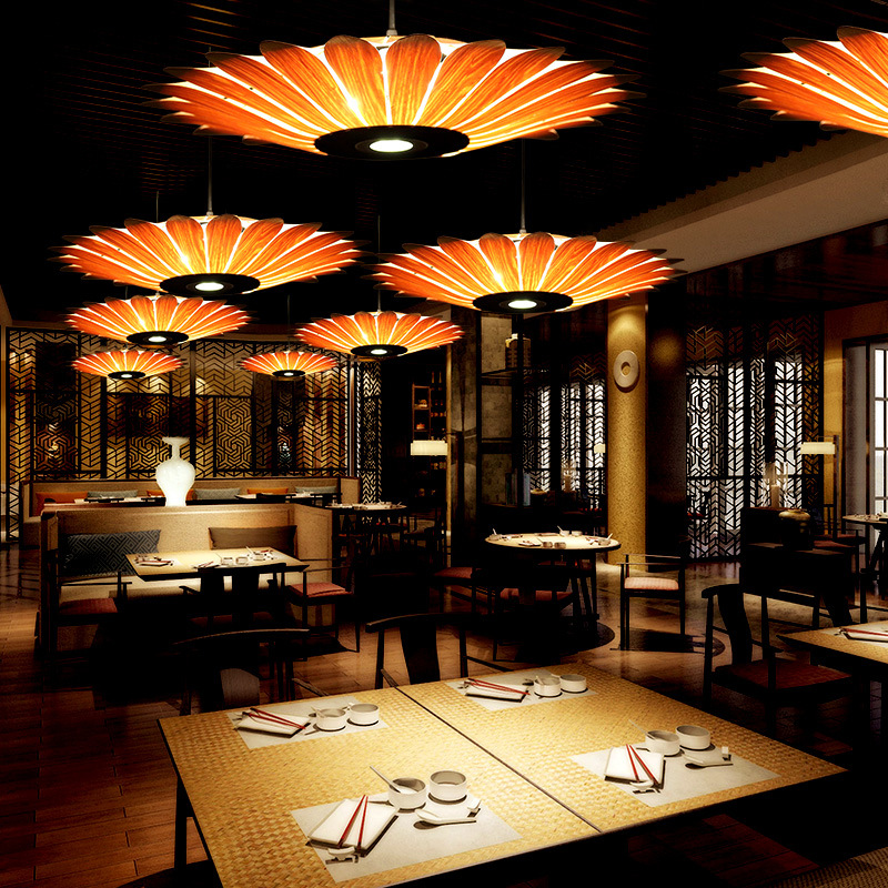 东南亚木皮吊灯中式餐厅酒店茶楼饭店火锅店氛围灯创意个性装饰灯