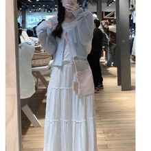2023新款纯欲雪纺垂感白色半身裙内衬bm欧阳娜娜同款高腰长裙