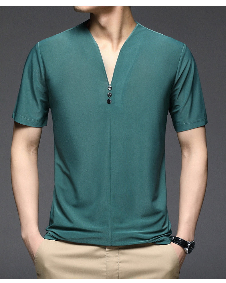 2021男士冰丝休闲v领t恤短袖夏装上衣青年舒适时尚宽松polo衫