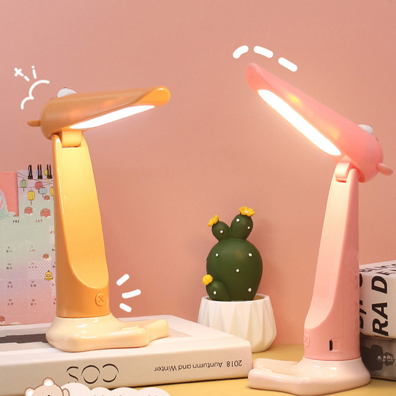 Cartoon Bear Folding Table Lamp Rechargeable with Base with Mobile Phone Bracket Two-Gear Light Dormitory Eye Protection Learning Light