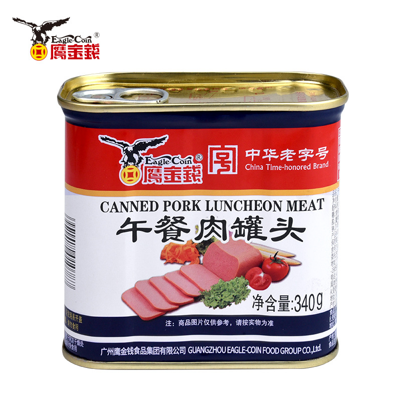 鹰金钱午餐肉罐头340g*24罐火锅三明治配菜即食猪肉速食火腿肉制