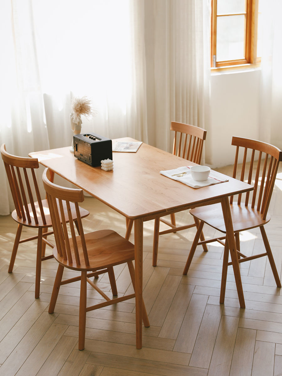 日式实木餐桌家用白橡木樱桃木小户型简约原木北欧餐桌椅组合