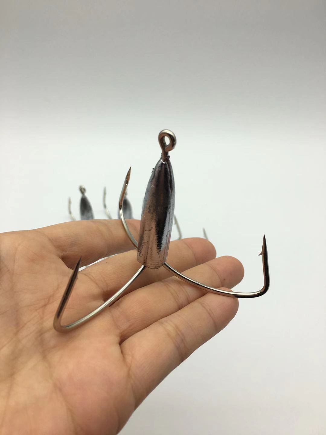 圆尖带砣三锚钩 有倒刺 挂鱼钩 锚鱼钩 三爪钩渔具批发