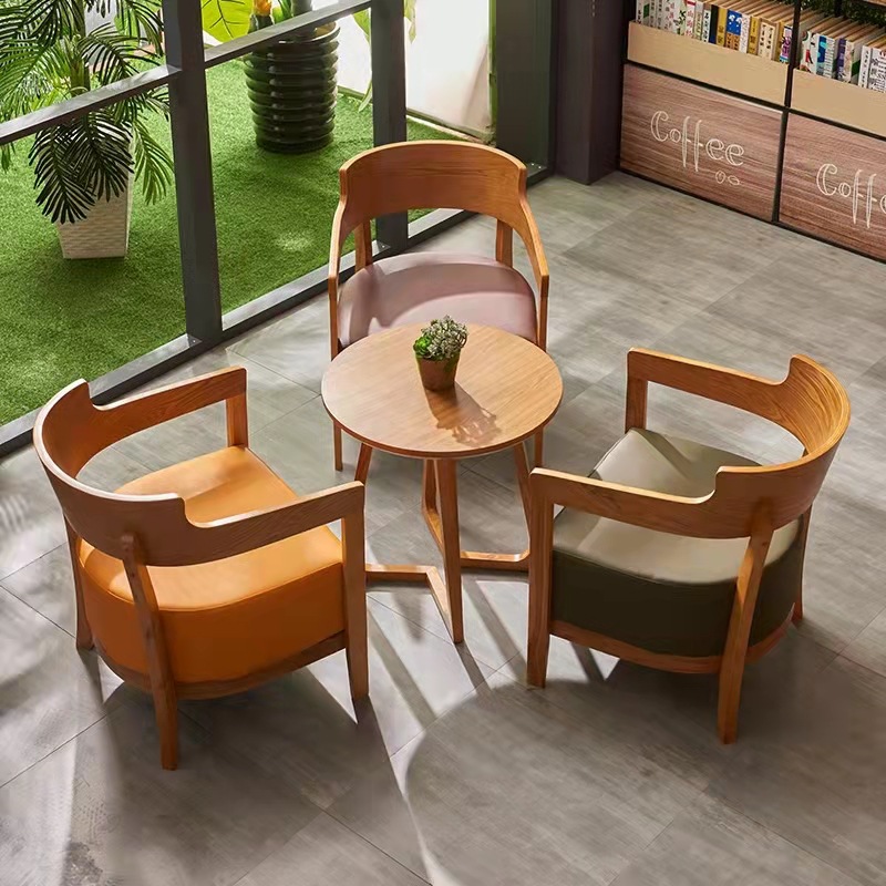 接待室洽谈复古咖啡厅桌椅组合奶茶店休闲区书吧沙发椅