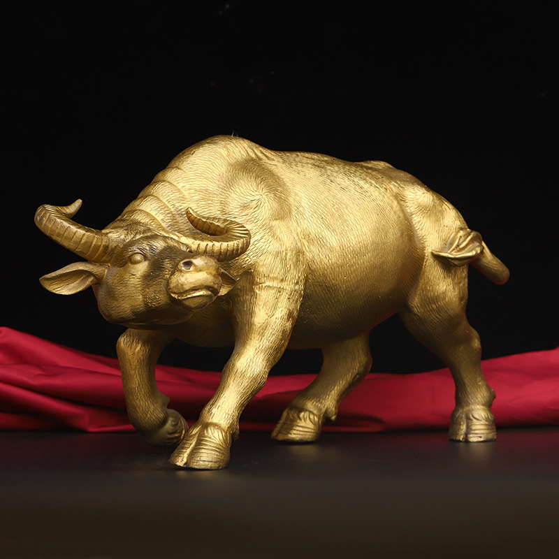 纯铜吉祥牛福财牛老黄牛吉祥如意客厅玄关电视柜家居摆件工艺礼品