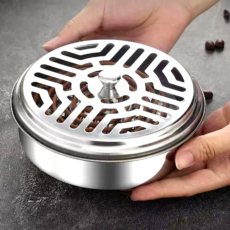 Stainless Steel Mosquito Smudge Box with Lid Mosquito Coil Spike Tooth Mosquito Repellent Tray Safety Fireproof Mosquito Repellent Hob Large Mosquito Incense Holder