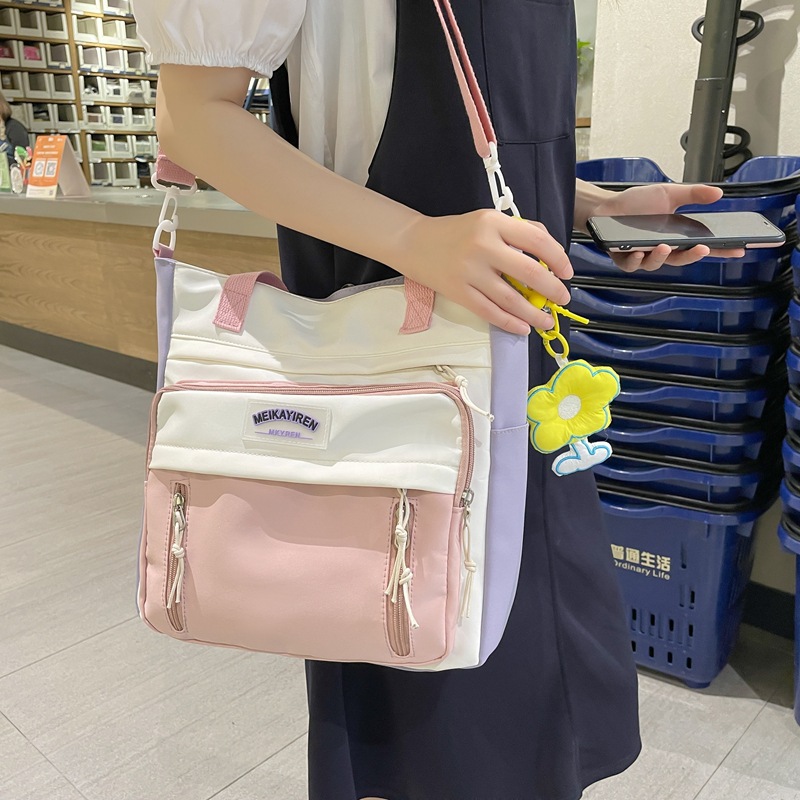 小清新斜挎包女日系上课单肩包简约2022潮布袋子中学生大容量包包