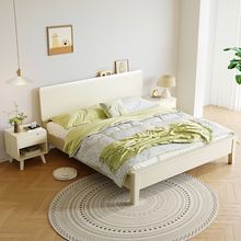 北欧白色实木床现代简约储物床主卧家用双人床奶油风网红民宿床