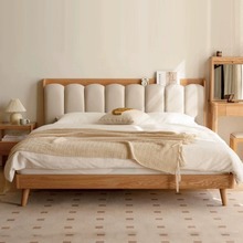 工厂直销实木软包床卧室简约白色科技布琴键床主卧橡木置物双人床