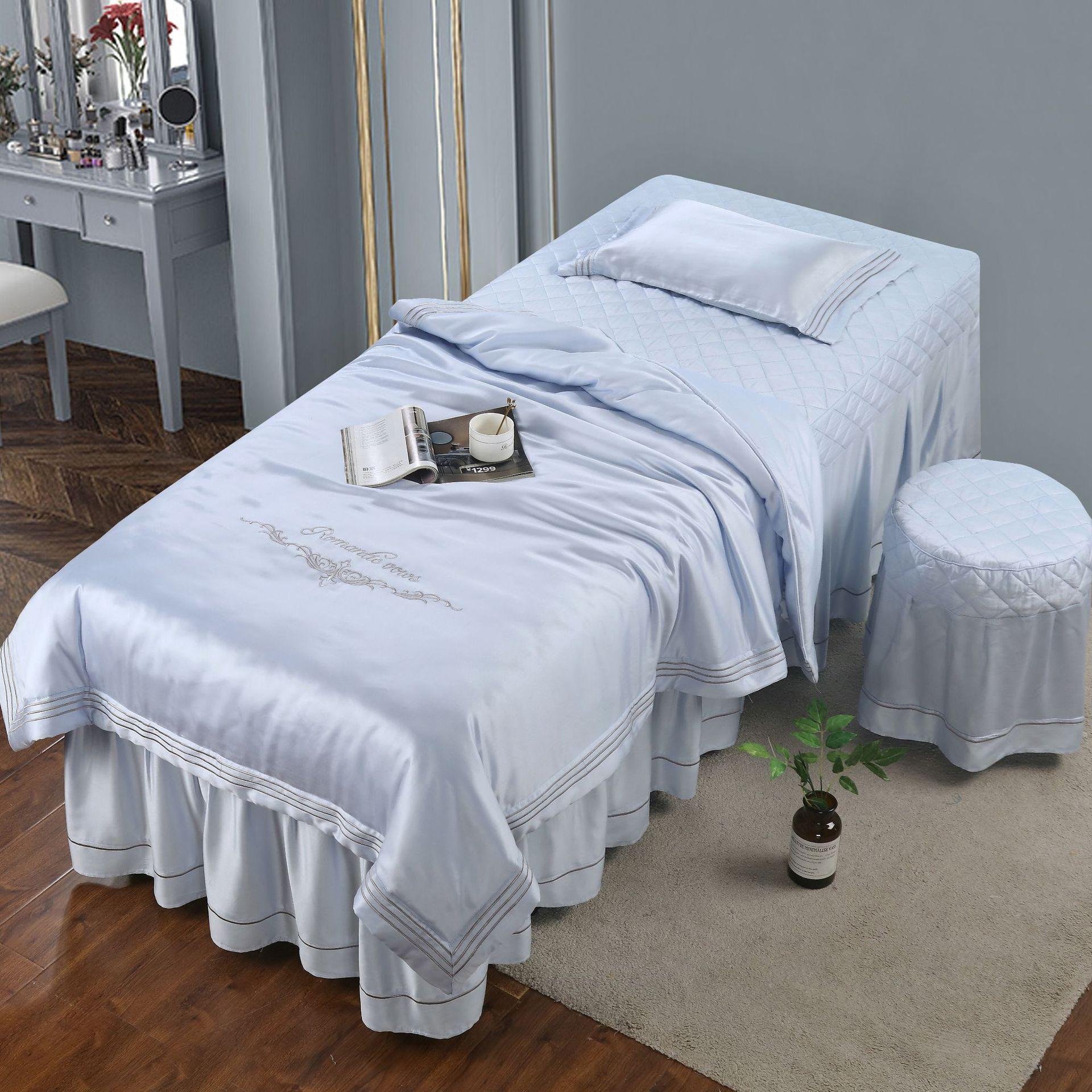 轻奢亲肤莫代尔美容院床罩 推拿按摩美容院刺绣全棉按摩床套