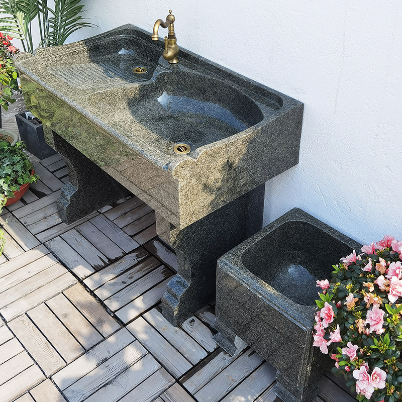 花岗岩洗衣台庭院大理石洗衣池带搓衣板阳台石头水池石材一体台盆