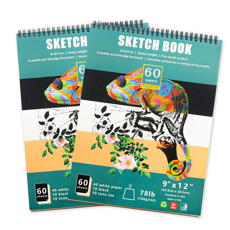 Cross-Border New 2-Pack 9*12inch3 Color Sketchbook Hand-Painted Blank Sketchbook Sketchbook Coil Painting Sketchbook