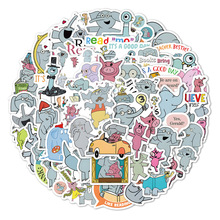 60张大象和小猪绘本卡通涂鸦贴纸装饰水杯行李箱冰箱防水贴画批发