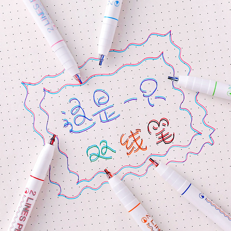 双线笔彩色标记勾学生用荧光手账轮廓做记的小好物亚马逊厂家批发