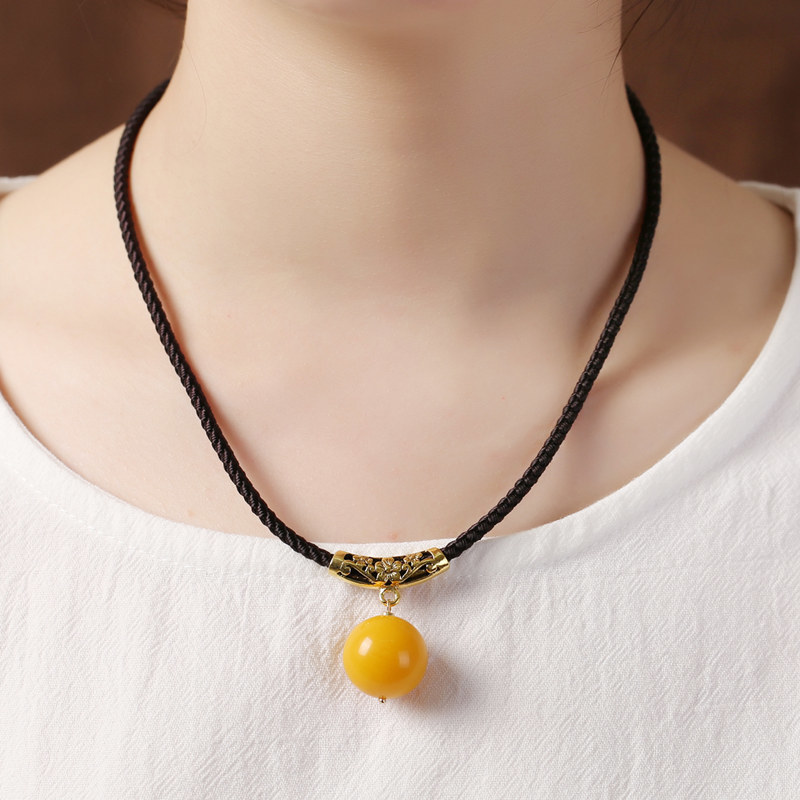 蜜蜡桶珠老蜜蜡吊坠琥珀锁骨项链鸡民族风转运毛衣链挂坠配饰