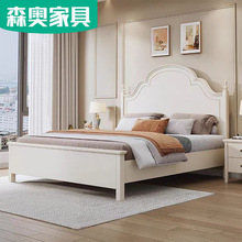 美式实木床1.8米主卧双人床白色1.5小户型现代简约单人储物公主床
