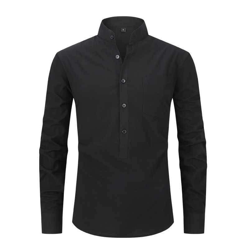 Wholesale Cross-Border Casual Plus Size ForeignTrade Spring Men's Cotton Henley Shirt White Shirt Long-Sleeved Men's Cotton Non-Ironing Shirt Linen Man