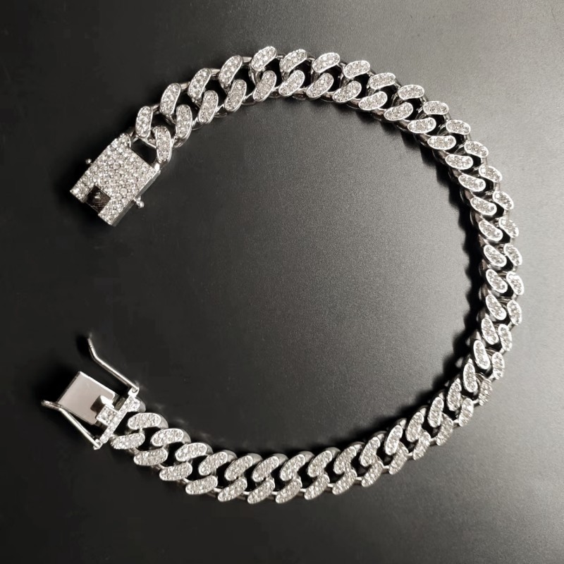 European Hip Hop Trendy Fashion 13mm Cuban Diamond Bracelet Versatile Personality Men's Necklace Female Accessories Wholesale