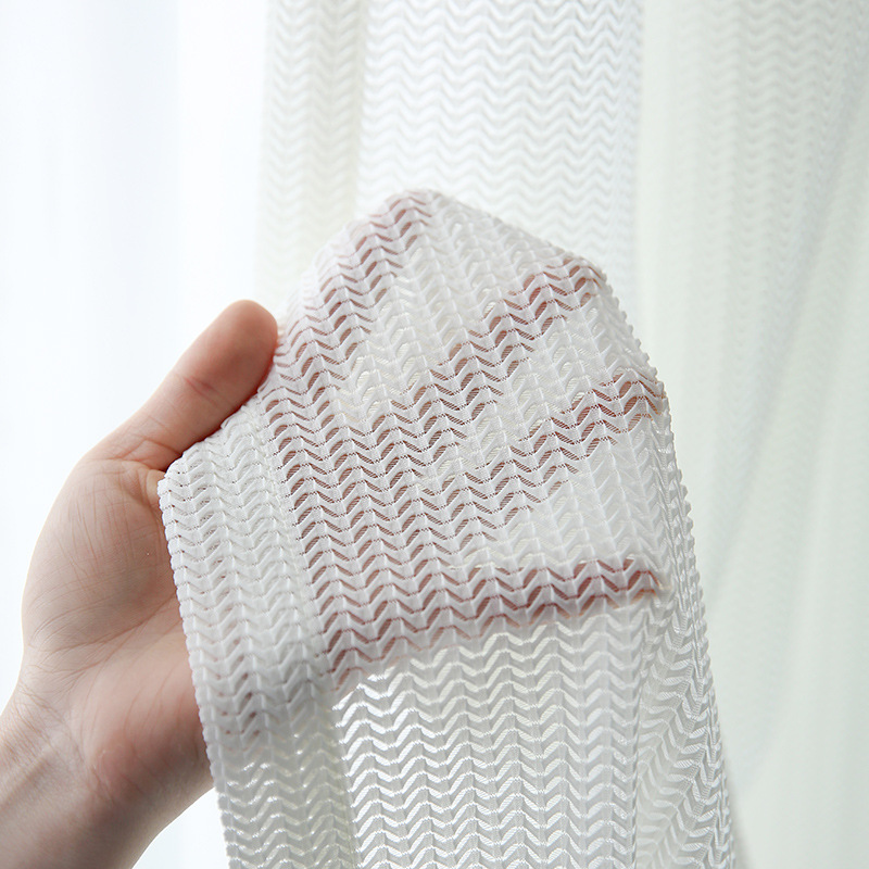 鱼骨纹理纱帘白色窗帘条纹纱帘加厚窗纱镂空纱布窗帘现代轻奢