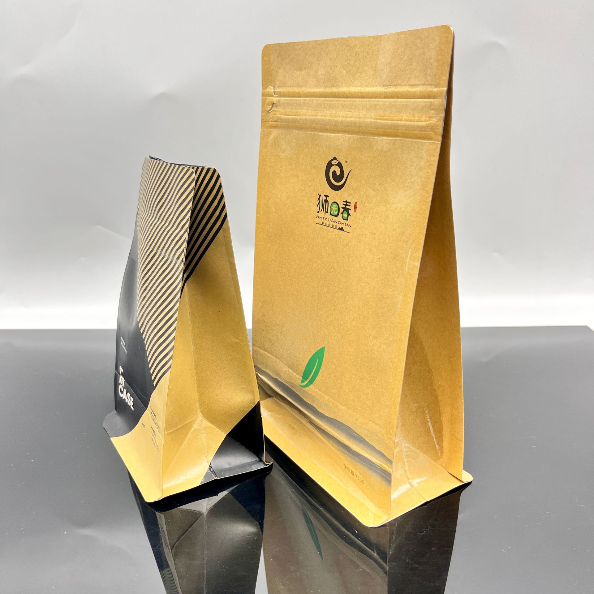 精美牛皮纸铝箔纯铝茶叶 自立自封袋八边封茶叶袋易撕拉链纯铝袋