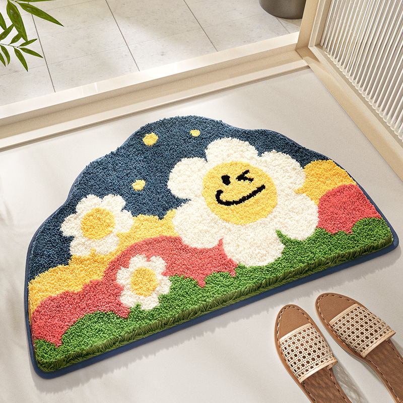Modern Simple Pastoral Style Bathroom Mats Fresh Household Bathroom Absorbent Carpet High and Low Wool Flocking Foot Mat