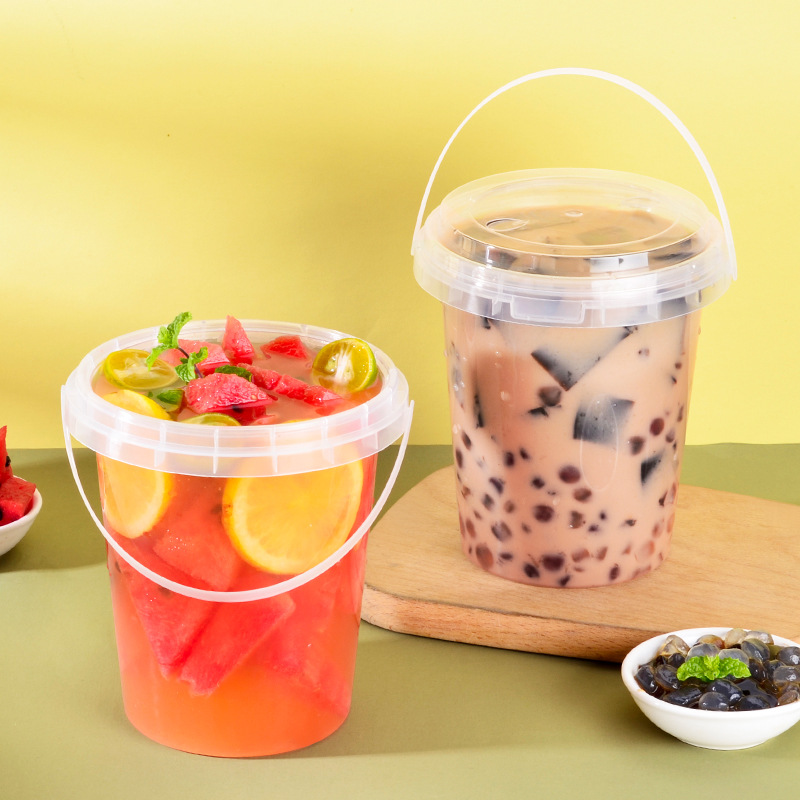 睿琪琳1000ml大桶水果桶网红手提奶茶桶带盖批发1l手提水桶杯厂家