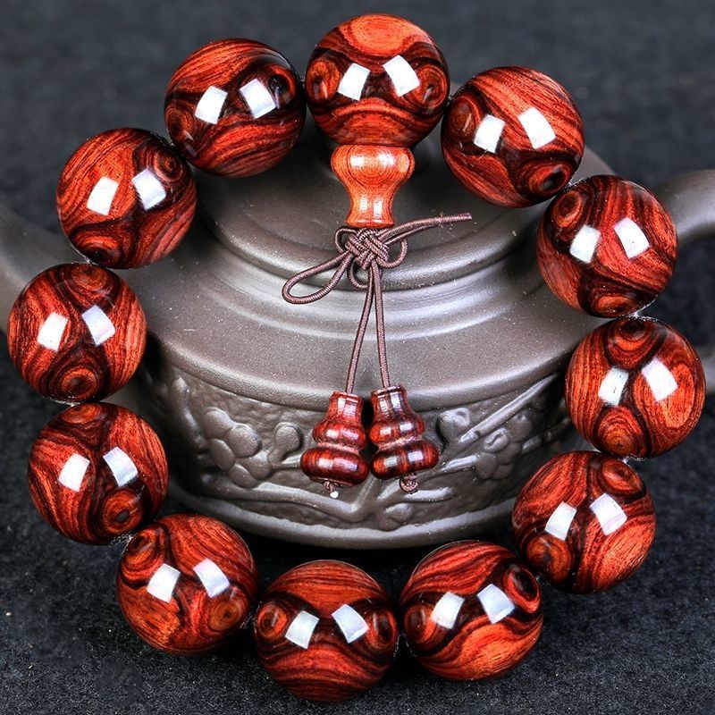 处理海南黄花梨手串男士海黄鬼脸对眼老料108颗男款佛珠手链真品