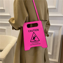 跨境流行创意印花警示牌单肩小众设计多色欧美时尚个性手提包包女